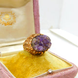 9ct Yellow Gold & Natural Amethyst Geode Set Statement Ring Vintage c1970 London