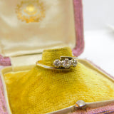 18ct Yellow Gold & 0.4ct Diamond Set Three Stone Crossover Ring c1920 Antique