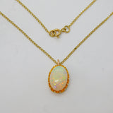 Victorian 18ct Gold Mounted Cabochon Opal Pendant Necklace Antique c1880s