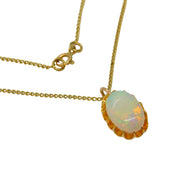 Victorian 18ct Gold Mounted Cabochon Opal Pendant Necklace Antique c1880s