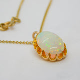 Victorian 18ct Gold Mounted Cabochon Opal Pendant Necklace Antique c1880s