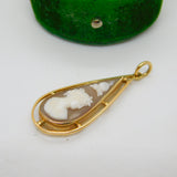 9ct Yellow Gold Carved Shell Flower Over Cameo Drop Pendant Antique c1930