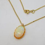 Victorian 18ct Gold Mounted Cabochon Opal Pendant Necklace Antique c1880s