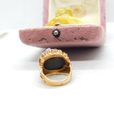 9ct Yellow Gold & Natural Amethyst Geode Set Statement Ring Vintage c1970 London