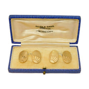 Boxed 9ct Yellow Gold Rising Sun Pattern Gents Cufflinks Vintage 1968 Birmingham