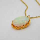 Victorian 18ct Gold Mounted Cabochon Opal Pendant Necklace Antique c1880s