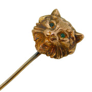 Victorian 18ct Yellow Gold & Emerald Cat Form Stick Pin Antique c1890