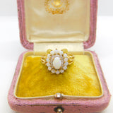 9ct Yellow Gold, Cabochon Opal & Spinel Floral Cluster Ring 2001 Birmingham