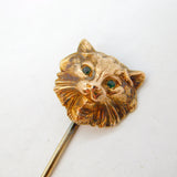 Victorian 18ct Yellow Gold & Emerald Cat Form Stick Pin Antique c1890