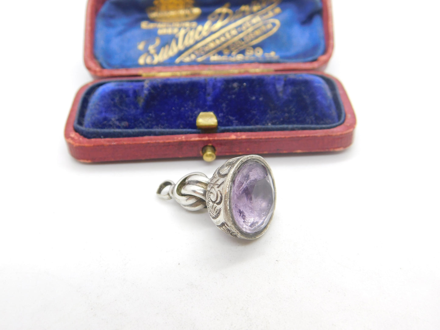 Victorian Sterling Silver Faceted Amethyst Set Fob Seal Antique c1890