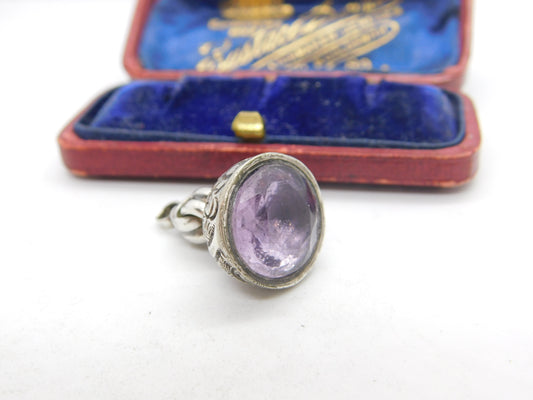 Victorian Sterling Silver Faceted Amethyst Set Fob Seal Antique c1890