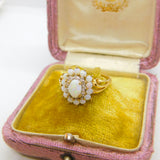 9ct Yellow Gold, Cabochon Opal & Spinel Floral Cluster Ring 2001 Birmingham