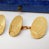 Boxed 9ct Yellow Gold Rising Sun Pattern Gents Cufflinks Vintage 1968 Birmingham