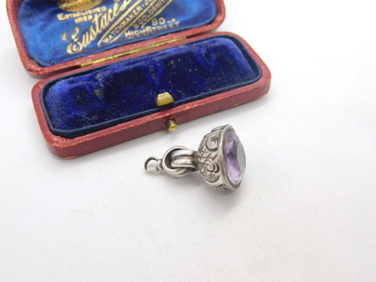 Victorian Sterling Silver Faceted Amethyst Set Fob Seal Antique c1890