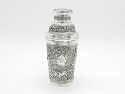 20th Century Burmese Sterling Silver Farm Pattern Cocktail Shaker Antique c1920