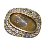 George III 9ct Rose Gold, Paste & Hair Set Mourning Brooch Antique c1820s