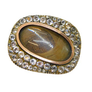 George III 9ct Rose Gold, Paste & Hair Set Mourning Brooch Antique c1820s