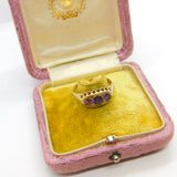 9ct Yellow Gold & Amethyst Set Three Stone Boat Ring 1999 Birmingham Vintage