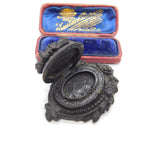 Large Victorian Carved Vulcanite Mourning Locket Brooch Antique c1860