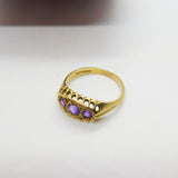 9ct Yellow Gold & Amethyst Set Three Stone Boat Ring 1999 Birmingham Vintage