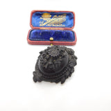 Large Victorian Carved Vulcanite Mourning Locket Brooch Antique c1860