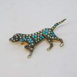 9ct Gold & Silver Retriever Dog Brooch Turquoise, Seed Pearl Vintage c1970