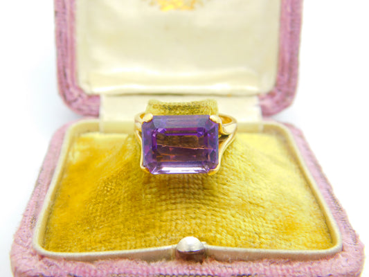 18ct Yellow Gold & Faceted Amethyst Cocktail Ring Vintage c1980