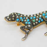 9ct Gold & Silver Retriever Dog Brooch Turquoise, Seed Pearl Vintage c1970