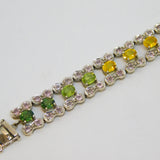 9ct White Gold & Rainbow Set Natural Sapphire Panel Bracelet Vintage Birmingham
