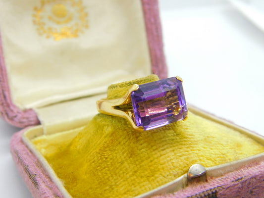 18ct Yellow Gold & Faceted Amethyst Cocktail Ring Vintage c1980