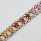9ct White Gold & Rainbow Set Natural Sapphire Panel Bracelet Vintage Birmingham