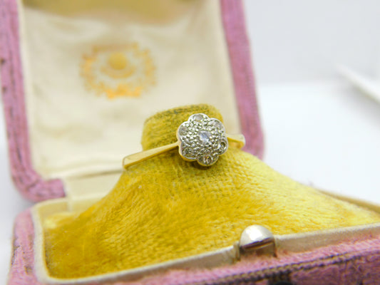 Victorian 18ct Yellow Gold & Diamond Set Daisy Flower Ring Antique c1880