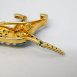 9ct Gold & Silver Retriever Dog Brooch Turquoise, Seed Pearl Vintage c1970