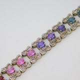 9ct White Gold & Rainbow Set Natural Sapphire Panel Bracelet Vintage Birmingham