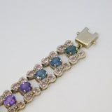 9ct White Gold & Rainbow Set Natural Sapphire Panel Bracelet Vintage Birmingham