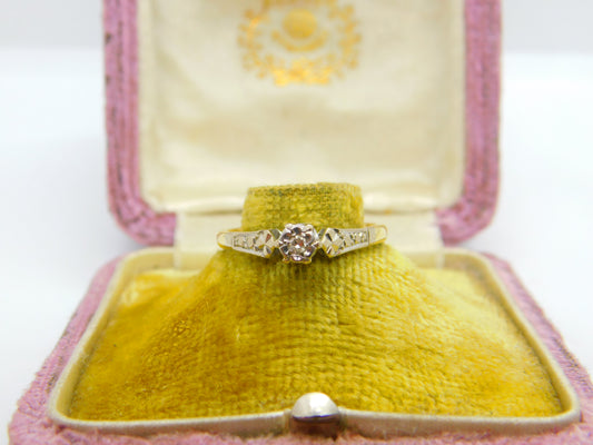 Solitaire Diamond 18ct Yellow Gold and Platinum Ring Antique Victorian c1890