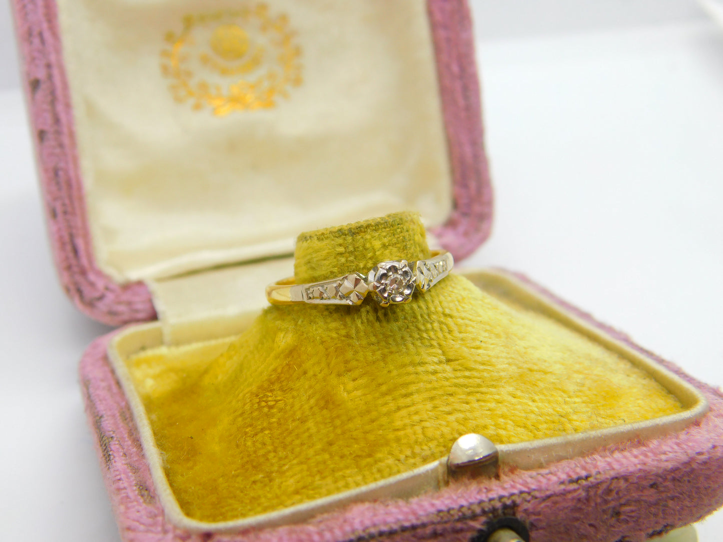 Solitaire Diamond 18ct Yellow Gold and Platinum Ring Antique Victorian c1890