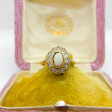 Victorian 9ct Gold, Cabochon Opal & White Spinel Floral Cluster Ring c1880