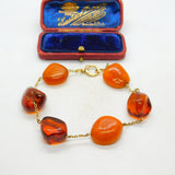 9ct Yellow Gold & Baltic Amber Set Link Bracelet Vintage c1960 8.5" Length