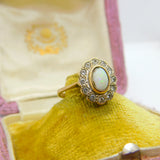 Victorian 9ct Gold, Cabochon Opal & White Spinel Floral Cluster Ring c1880