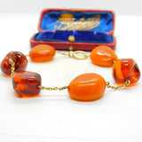 9ct Yellow Gold & Baltic Amber Set Link Bracelet Vintage c1960 8.5" Length