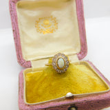 Victorian 9ct Gold, Cabochon Opal & White Spinel Floral Cluster Ring c1880
