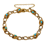 Edwardian 9ct Gold & Turquoise Set Curb Link Chain Bracelet Antique c1910s 7"