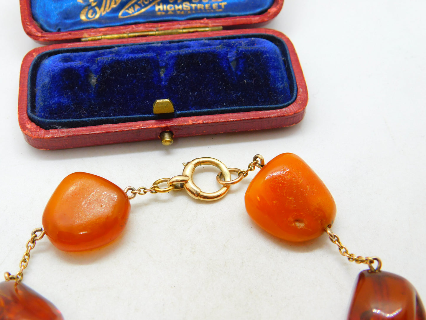 9ct Yellow Gold & Baltic Amber Set Link Bracelet Vintage c1960 8.5" Length