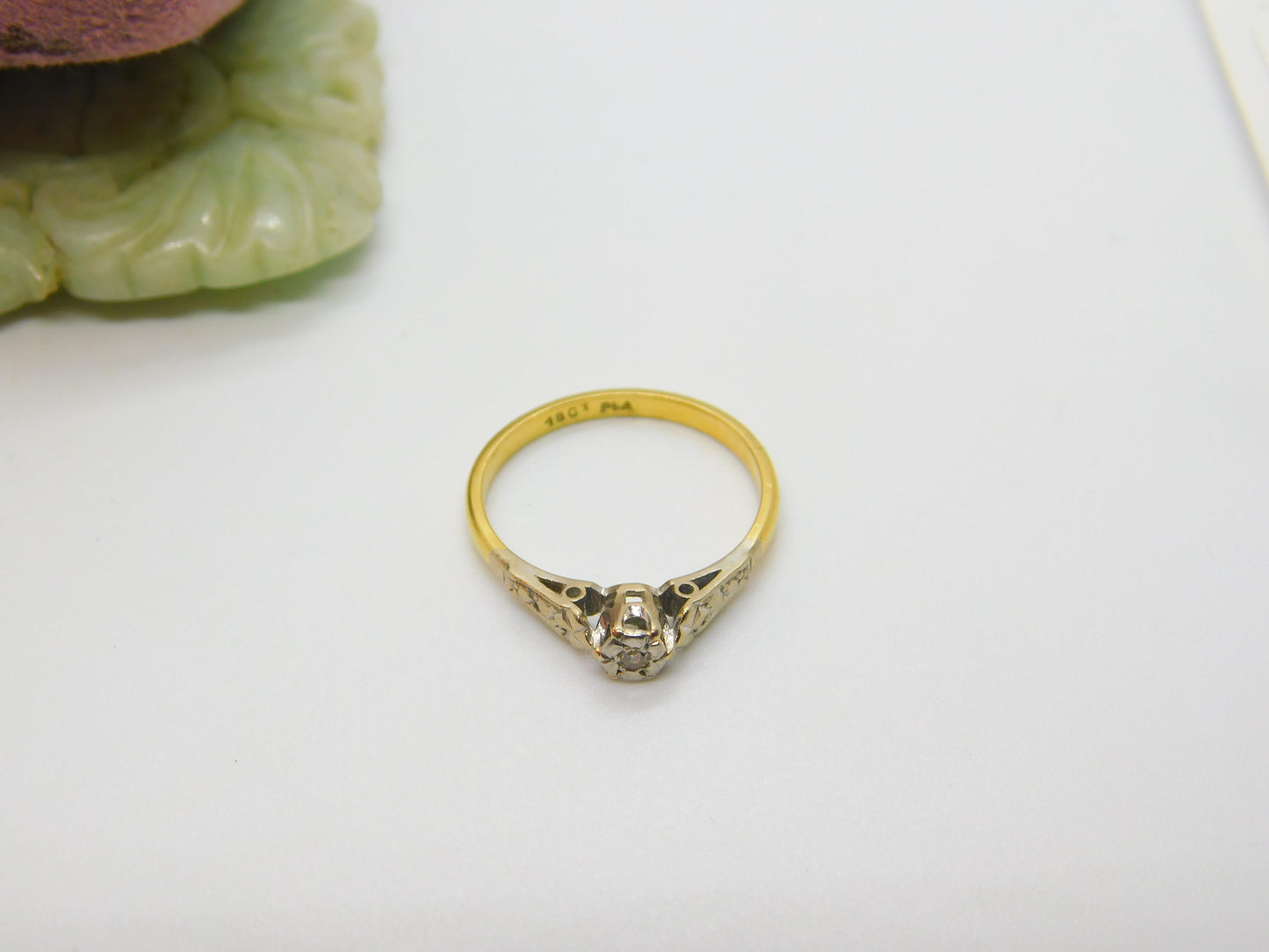 Solitaire Diamond 18ct Yellow Gold and Platinum Ring Antique Victorian c1890