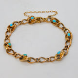 Edwardian 9ct Gold & Turquoise Set Curb Link Chain Bracelet Antique c1910s 7"