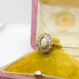 Victorian 9ct Gold, Cabochon Opal & White Spinel Floral Cluster Ring c1880