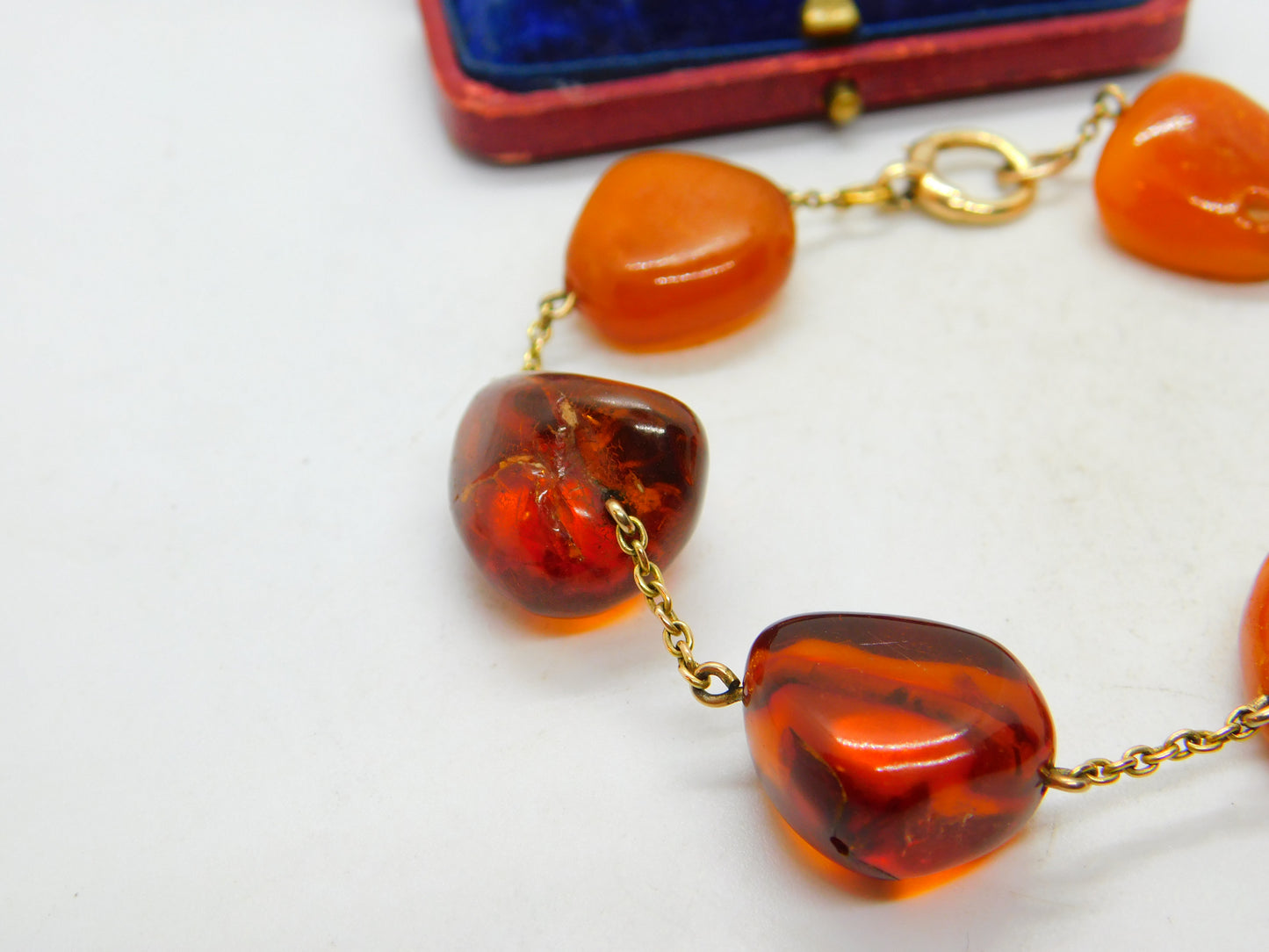 9ct Yellow Gold & Baltic Amber Set Link Bracelet Vintage c1960 8.5" Length