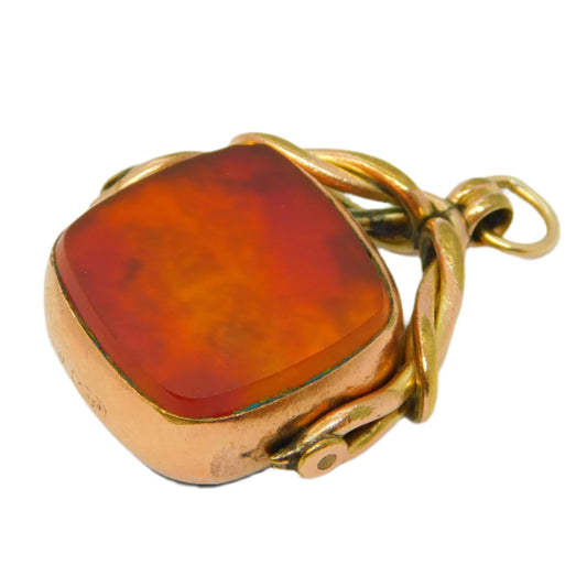 Victorian 9ct Rose Gold, Carnelian & Bloodstone Spinner Fob Pendant Antique c1890