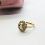 Victorian 9ct Gold, Cabochon Opal & White Spinel Floral Cluster Ring c1880